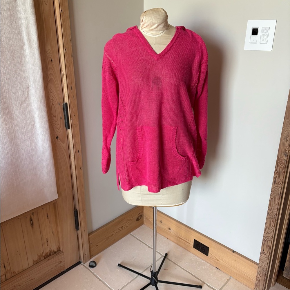 Pink V-Neck Sweater with Long Sleeves